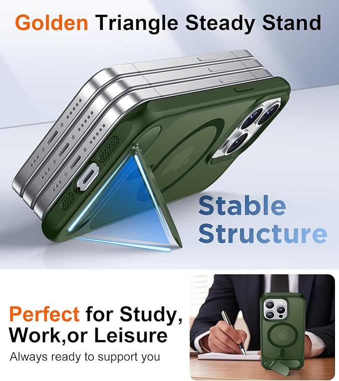 Magnetic Compatible with iPhone 15 Pro Case, [Built-in Invisible Kickstand][Compatible with MagSafe][Military Grade Shockproof] Slim Translucent Matte Phone Case for iPhone 15 Pro 6.1"