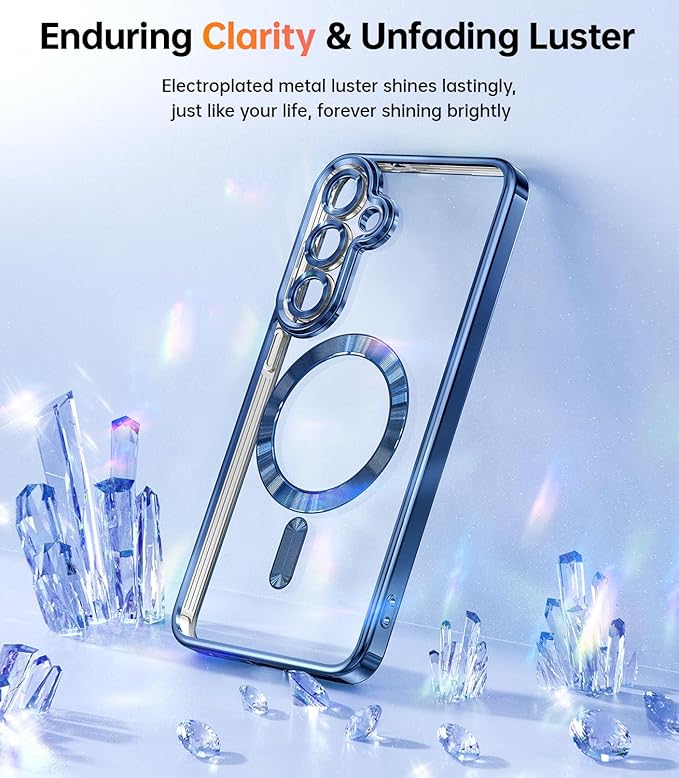 Meifigno Case Designed for Samsung Galaxy S25 6.2 inch, [Compatible with MagSafe] [2X HD Screen Protectors] [Glitter Card & Wrist Strap] Full Lens Protection Case for Galaxy S25, Navy