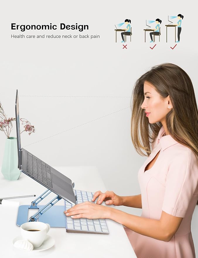 Aoviho Adjustable Laptop Stand for Desk,Portable Laptop Stand Holder and Riser,Foldable Aluminum Notebook Computer Stands for MacBook Air Pro HP Lenovo Dell Samsung Chromebook, 10-15.6 inch, Sky Blue