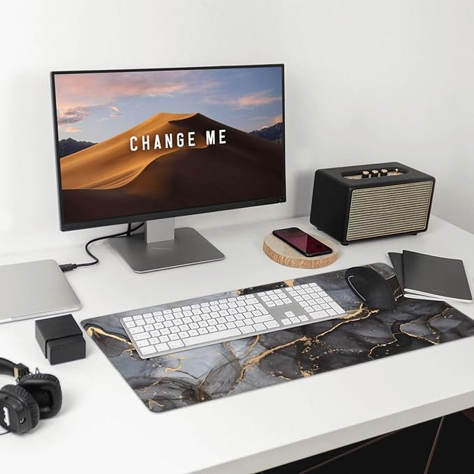 Grey and Black Marble Large Extended Mouse Pads XL Mousepad with Stitched Edges Marbling Non-Slip Rubber Base Computer Keyboard Pad Desk Mat for Home Office Desk Decor, 29.5" X 15.8"