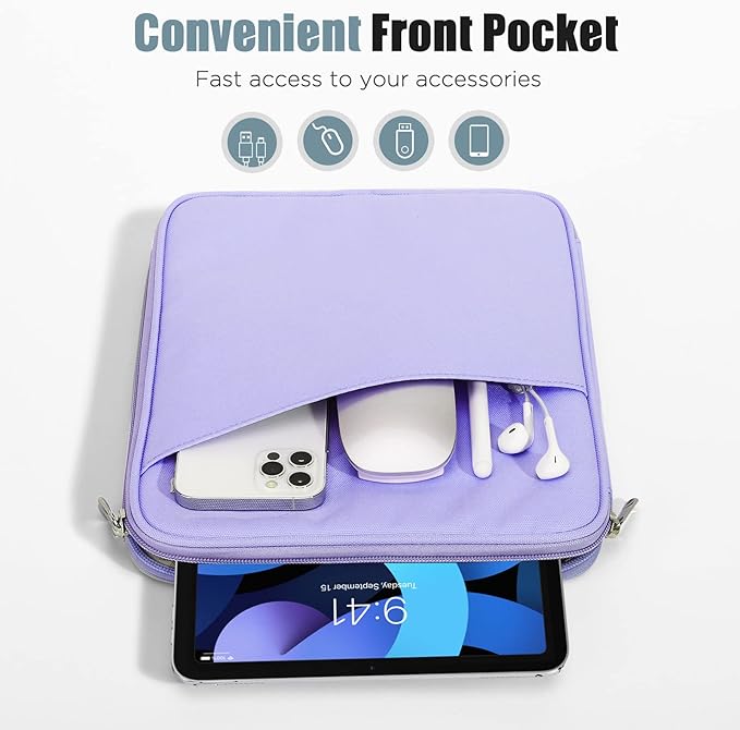 TiMOVO 9-11" Tablet Sleeve Bag for iPad 11-inch A16 2025, iPad 10.9"/10.2"| Air 11 Inch/5th/4th Gen. 10.9", Galaxy Tab A9+/A11Plus 11", Protective Bag with Pocket, Purple