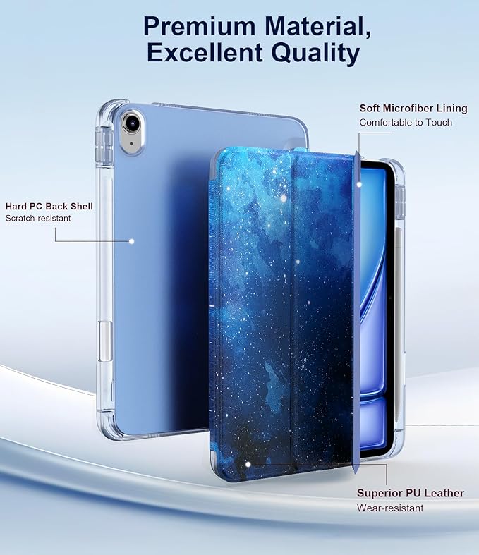 TiMOVO Case for iPad Air 11 Inch M4 2026/M3 2025/M2 2024, iPad Air 5th Generation 2022/4th Gen 2020 10.9 Inch with Pencil Holder, Stand Cover with Translucent Back, Auto Wake/Sleep, Blue Starry Sky
