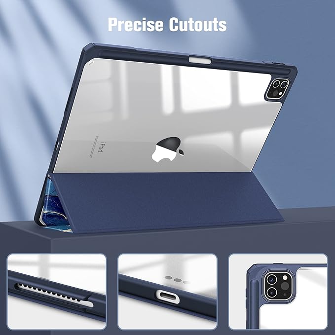 Fintie Hybrid Slim Case for iPad Pro 12.9-inch 6th Generation 2022, [Built-in Pencil Holder] Shockproof Cover w/Clear Transparent Back Shell, Also Fit iPad Pro 12.9" 5th/4th/3rd Gen, Ocean Marble