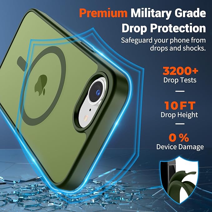 SUPFINE Magnetic for iPhone 17e Case/iPhone 16e Case (Compatible with MagSafe)(Military Grade Drop Protection) Translucent Matte Shockproof with Anti-Fingerprint Phone Case,Cangling Green