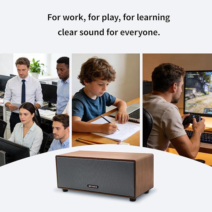 Upgraded Wired Computer Speakers for Desktop PC and Laptop, USB-Powered with 3.5mm Audio Jack, Rich Bass & Clear Sound for Home, Office, Gaming (Elegant Brown)