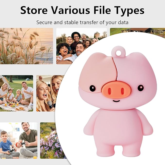 USB Flash Drives, 16GB/32GB/64GB/128GB Silicone USB2.0 High Speed Thumb Memory Stick Pen Date Storage Pendrive U Disk (Piggy, 128GB)