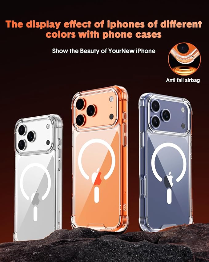 for iPhone 17 Pro Max Case Compatible with MagSafe, Magnetic Clear Case with Tempered Glass Screen Protector and Lens Protector, Military-Grade Shockproof & 4-Corner Protection, Anti-Yellowing