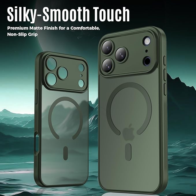 Symcele Designed for iPhone 17 Pro Max Case, Compatible with MagSafe, [Camera Protection] [15FT Military Drop Protection] Shockproof Translucent Matte Anti-Slip Phone Case, 6.9", Alpine Green
