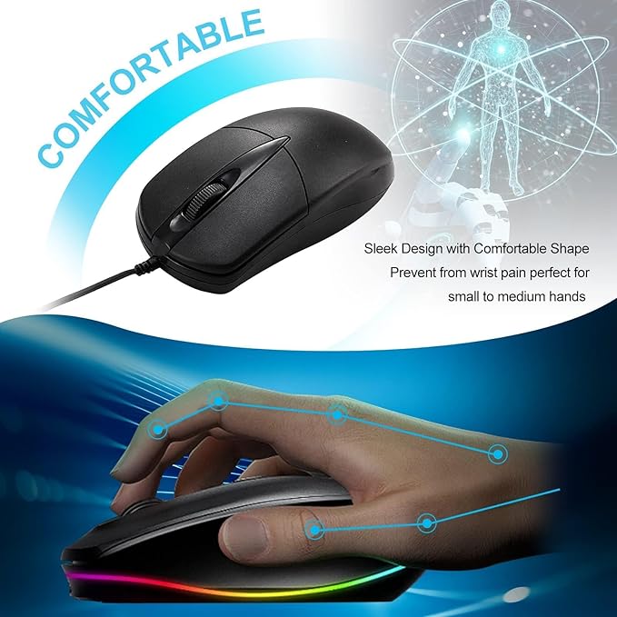 60 PCS Black Wired USB Computer Mouse Bulk - 1000 DPI 3 Button Corded With Home Office Noiseless Simple for Laptop Desktop PC (YX-Mouse60)