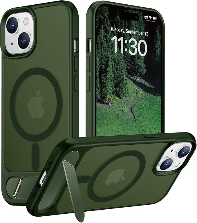 Magnetic Compatible with iPhone 15 Case, [Built-in Invisible Kickstand][Compatible with MagSafe] [Military Grade Shockproof] Slim Translucent Matte Phone Case for iPhone 15 6.1"