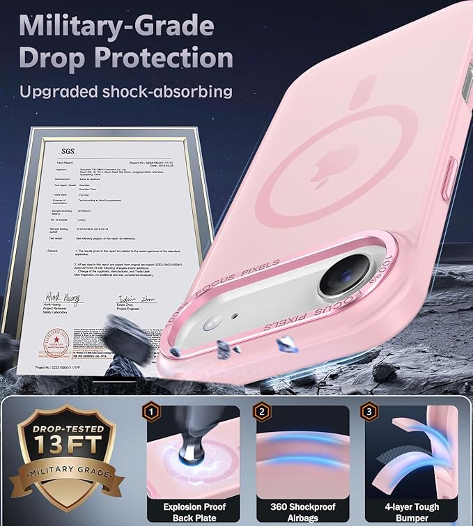 Newfuture Magnetic for iPhone Air Case [Compatible with Magsafe] [Military Grade Drop Protection] Translucent Matte Anti-Scratch Shockproof Protective Phone Cover 6.5 Inch, Tender Pink