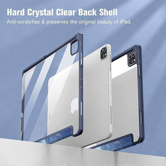 Fintie Hybrid Slim Case for iPad Pro 12.9-inch 6th Generation 2022, [Built-in Pencil Holder] Shockproof Cover w/Clear Transparent Back Shell, Also Fit iPad Pro 12.9" 5th/4th/3rd Gen, Ocean Marble