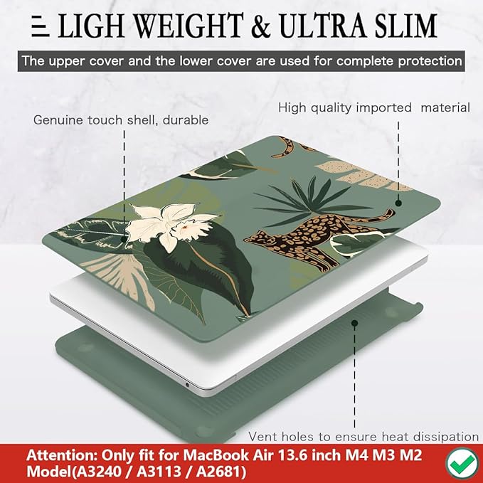 CISSOOK for MacBook Air 13.6 Inch Case 2024 2025 2026 Model A3449 A3240 A3113 A2681, Panther Leopard Midnight Green Cover with Keyboard Cover for MacBook Air 13.6 M2 M3 M4 M5 - Leopard