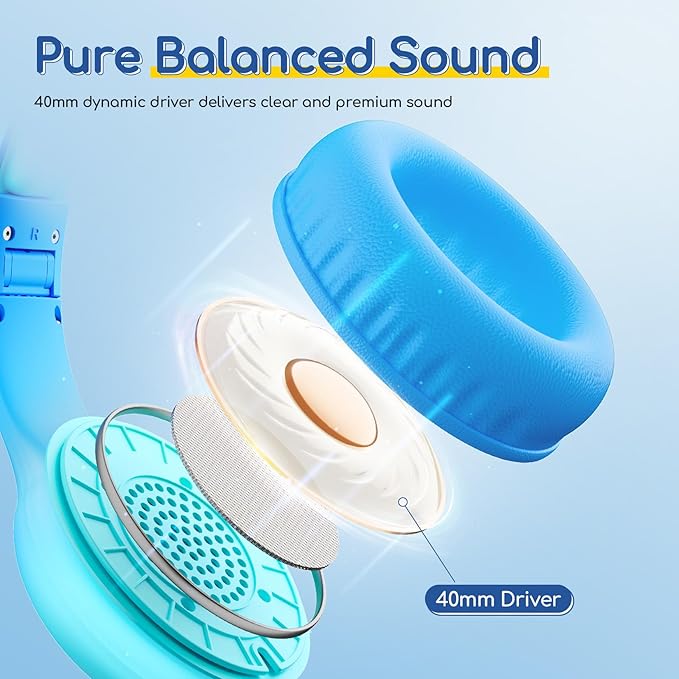 EarFun Kids Headphones Wired with Microphone, USB Type C Headphones for Kids, 85/94dB Volume Limit, Portable Wired Headphone with Shareport, Stereo Sound Foldable Headset for School/Tablet/PC, Cyan