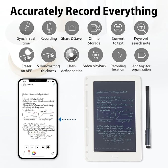 Digital Notebook with Smart Pen, Real-time Sync for Digitizing, Note-Taking, Digital Smart Pen Notebook and Writing Board Set, Compatible with iOS & Android Smartphone