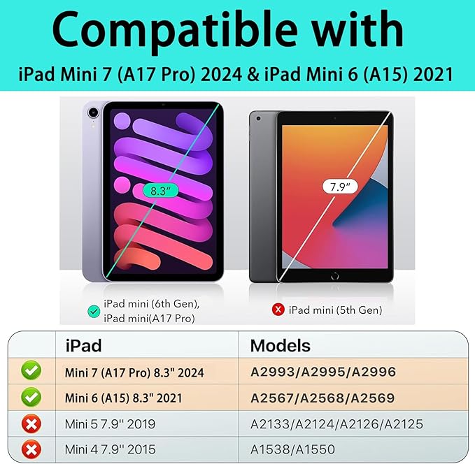 YIHE Kids Case for 8.3 inch iPad mini 7 (A17 Pro) 2024 & iPad mini 6 (A15) 2021, Shockproof Cases for iPad mini 7th/6th Generation with Built-in Screen Protector & Handle Stand, Red&Black
