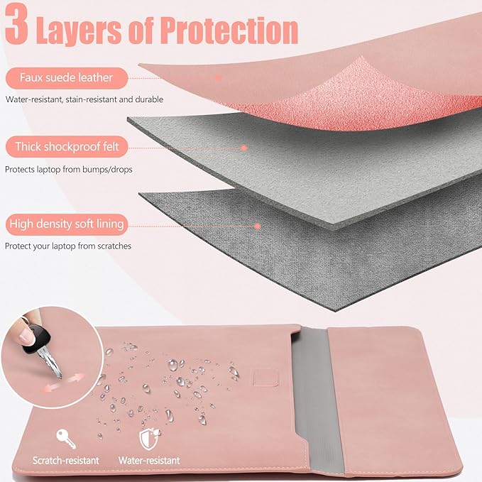 HYZUO 15-16 Inch Laptop Case Bag Sleeve with Stand Feature for MacBook Pro 16 M5/M4/M3/M2/M1 Pro/Max 2026-2019, XPS 15, MacBook Pro 15 2015-2012, Samsung Galaxy Book Flex 15, Pink