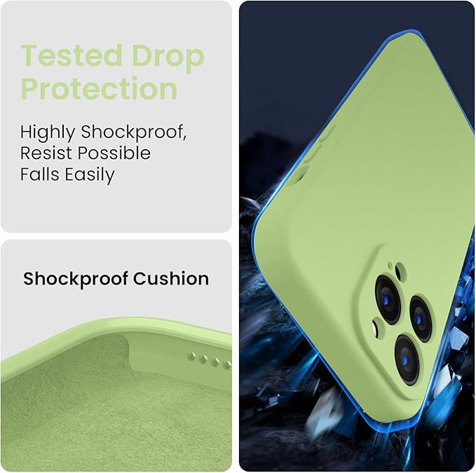 FireNova Designed for iPhone 13 Pro Max Case, Silicone [Camera Protection] Phone Case, Soft Anti-Scratch Microfiber Lining Inside, 6.7 inch, Tea Green