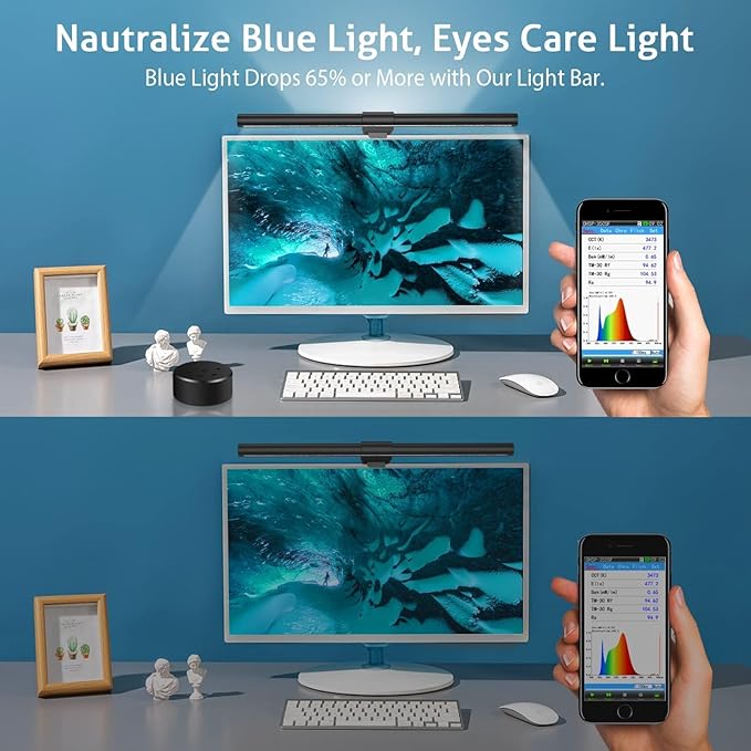 OOWOLF Monitor Light Bar with Remote, Ra95 Computer Monitor Lamp for Eye Caring, USB Reading Lamp Task Lamp, Dimmable Light Bar with Backlight, No Glare Space Saving Home Office 16.14" 2-Pack