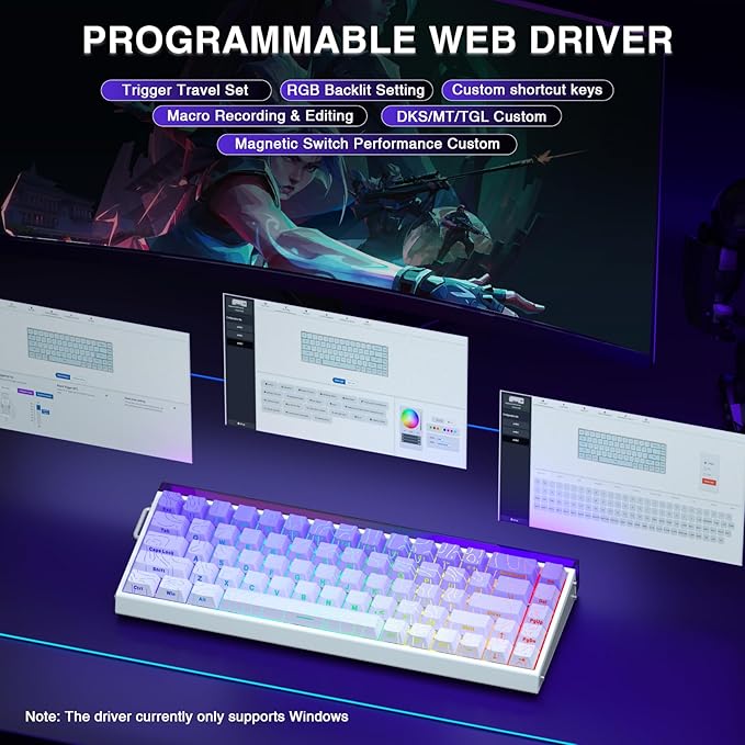 AULA Hero 68 HE 60% Gaming Keyboard Wired, Hall Effect Magnetic Switch Keyboard with Adjustable Actuation, Fast Trigger Mode, 8K Hz Polling Rate, 0.125ms Latency,Side Printed PBT Keycaps, RGB Backlit