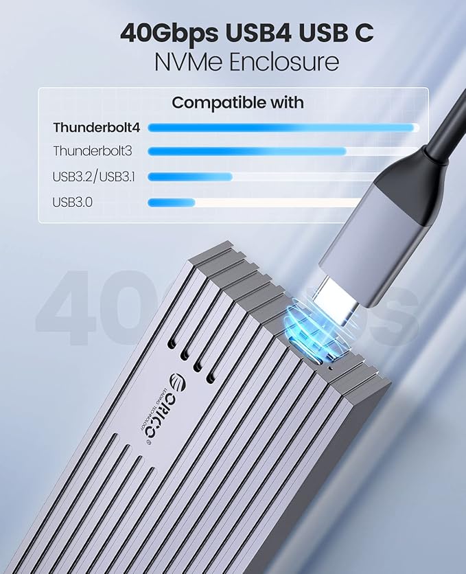 ORICO 40Gbps NVMe SSD Enclosure, M.2 to USB-C Adapter for NVMe M-Key 4TB SSD 2280, Aluminum M2 External SSD Case, Compatible with Thunderbolt 3/4 USB3.2/3.1/3.0/Type -M234-Grey