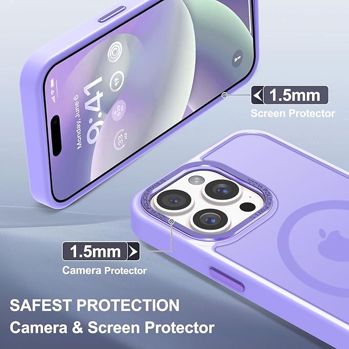 Newfuture Upgraded Magnetic for iPhone 15 Pro Max Case [Compatible with Magsafe] [Mil-Grade Protection], Pocket-Friendly, Slim Translucent Phone Case Cover for iPhone 15 Pro Max 6.7", Lilac Purple