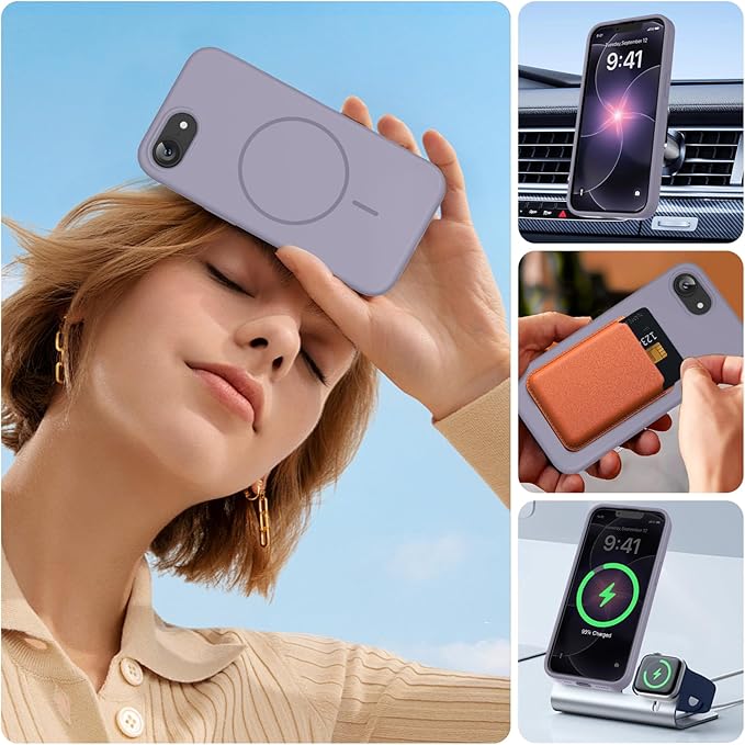 Miracase Magnetic for iPhone 17e Case & iPhone 16e Case, [Soft Anti-Scratch Microfiber Lining], Compatible with MagSafe, Silicone Shockproof Protection Phone Case for iPhone 17e/16e, Lavender Gray