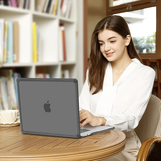MOSISO Shock-Absorbing Hard Case Compatible with MacBook Air 15 inch M5 2026 M4 M3 M2 2025-2023 A3448 A3241 A3114 A2941,Anti-Cracking Heavy Duty Hard Shell with TPU Bumper&Keyboard Cover, Smoke Gray