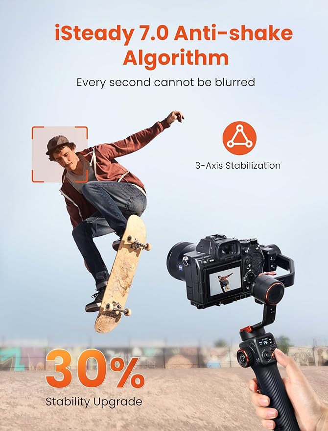 hohem iSteady MT2 Gimbal Stabilizer for Camera, Upgrade 3-Axis Gimbal for Mirrorless/Pocket Camera/Action Camera/Smartphone, OLED Display, Gimbal Stabilizer for Canon/Sony/Nikon/iPhone