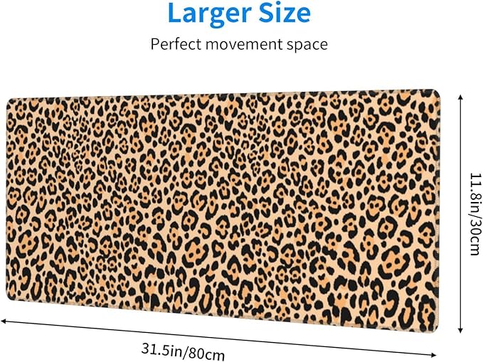 Leopard Animal Print XL Large Mouse Pad with Stitched Edges Long Non-Slip Rubber Base Mousepad Cheetah Laptop Keyboard Mat Desk Pad for Office Home Desk Decor, 31.5" X 11.8"