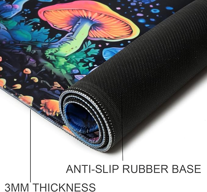 Gaming Mouse Pad, Blacklight Waterproof Large Non-Slip Rubber Base Mouse Mat, Glow in The Dark Desk Pad, 31.5 x 11.8 inches, Mushroom