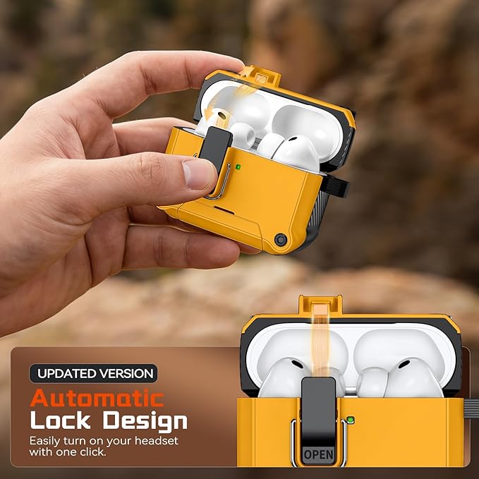 Inesore Compatible with AirPods Pro 3 Generation Case,Secure Lock & Phone Stand Design,Compatible with MagSafe,Automatic Snap Switch Secure Cover for New AirPods Pro 3rd (2025)-Yellow