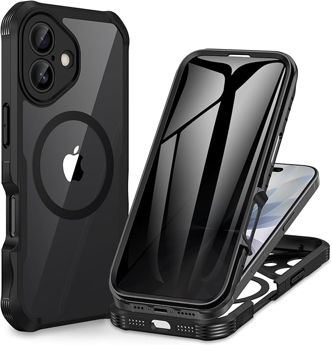 CENHUFO Magnetic Privacy for iPhone 17 Case [Compatible with Magsafe] Full Body Phone Case Built-in 9H Tempered Glass Privacy Screen Protector Camera Protection Shockproof Bumper Clear Cover -Black