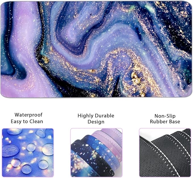 4-in-1 Large Gaming Mouse Pad and Keyboard Wrist Rest, Desk Pad for Keyboard and Mouse, Non-Slip Desk Mat for Home Office Study Game-Purple Marble