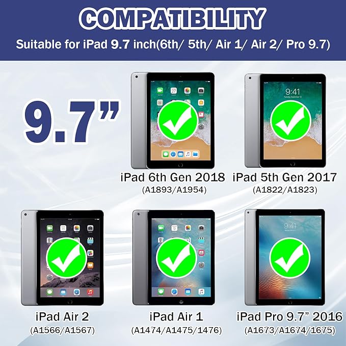 ZoneFoker 9.7" Case for iPad 6th/5th Generation 2018/2017, for iPad Air 2 / Air 1st / Pro 9.7, Heavy Duty Shockproof Protective 9.7 Inch Cover with Built-in Stand for i Pad 6 5 Gen(Navy Blue)
