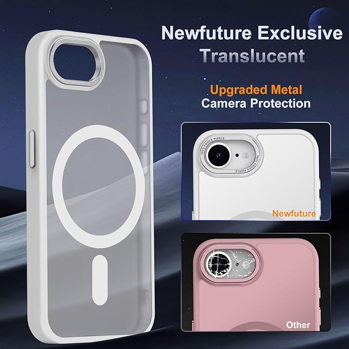 Newfuture Designed for iPhone 17e Case & iPhone 16e Case with Magnetic [13 FT Military Drop Protection] [Compatible with Magsafe] Translucent Shockproof with Anti-Fingerprint Phone Case, Frosted White