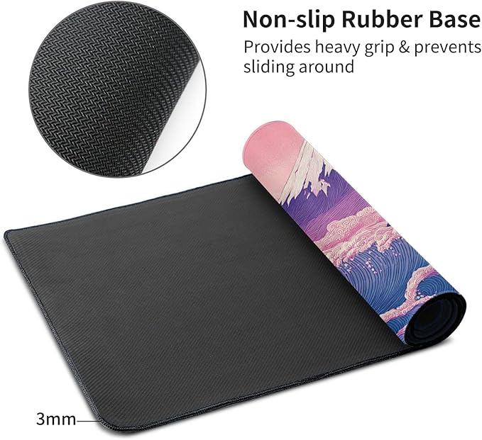 Japanese Mouse Pad with Stitched Edges, Extra Large Desk Mat Gaming Mousepad XXXL Computer Keyboard Mat Waterproof Non-Slip Rubber Mice Pads for Office Desk Decor(Purple, 48" x 24")