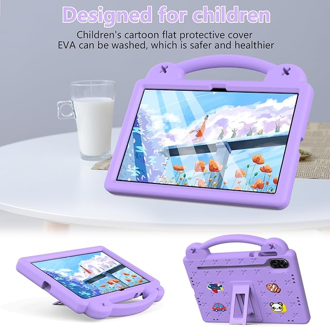 AKABEILA Compatible with Honor Pad X8a 2024/Pad X9 11 inch 2024/Infinix Xpad 11 inch X1101 2024 Tablet Case, Kids Shockproof Protective Case with Shoulder Strap & Stand Handle Light Purple