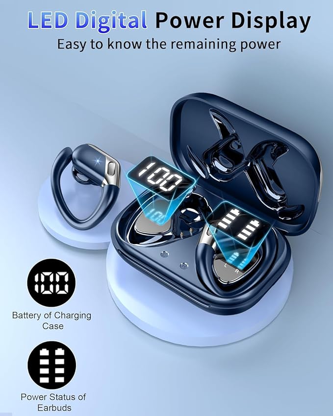 Wireless Earbuds, Bluetooth 5.4 Headphones Sport, 50H Deep Bass Sound Over Ear Buds with 4 ENC Noise Cancelling Mic, Dual LED Display, IP7 Waterproof Earphones with Earhook for Workout/Running/Gym