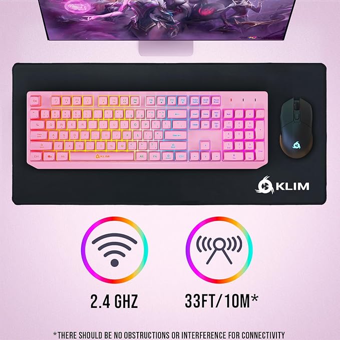 KLIM Chroma Pink Wireless Keyboard – RGB Backlit, Rechargeable Battery, Wireless Keyboard with Water-Resistant Durable Design, Compatible with PC, Mac, PS4, PS5