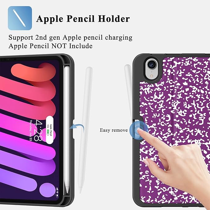 Supveco Case for iPad mini 7 (A17 Pro) 2024/iPad Mini 6 2021 8.3 Inch with Pencil Holder-[Auto Wake/Sleep],Slim Protective Case with Soft TPU Back Cover for iPad mini 7th/6th Generation(Purple)