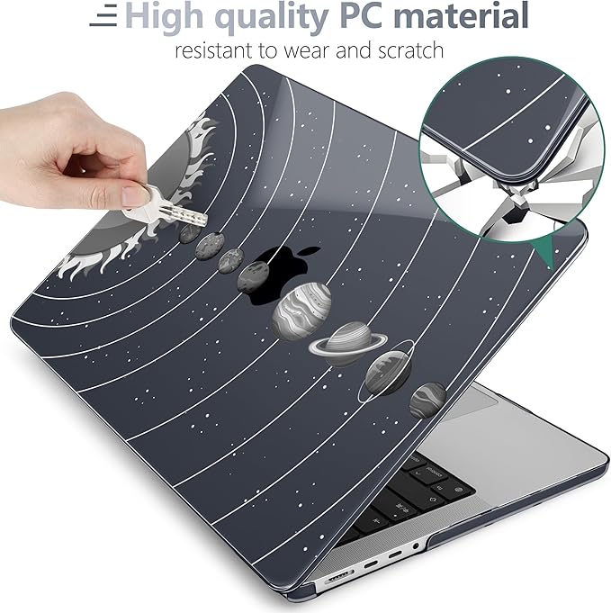 Batianda Case for New MacBook Pro 14 Inch M5 (2025 2026) & 2024 2023 Release [Model A3434 / A3112] - Ultra Slim 1.2mm Glossy Hard Shell Protective Skin Keyboard Cover 4-in-1 Bundle, Solar System Grey