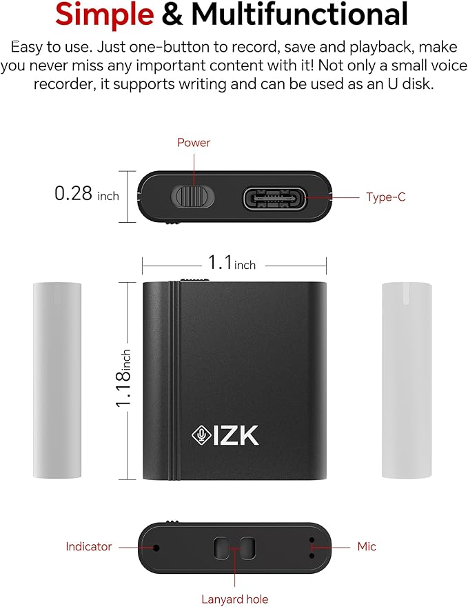 128GB Digital Voice Recorder, Rechargeable Audio Voice Activated Recorder – Perfect for Recording Lectures, Meetings, Conversation and Interviews MicroSD Card (128GB Black)