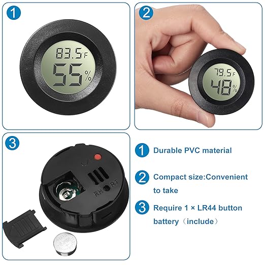 Weewooday Mini Hygrometer Thermometer Digital LCD Monitor Indoor/Outdoor Room Humidity Meter Temperature Gauge for Greenhouse Garden Reptile Incubator Cellar ℉/℃(Black, White,8 Pcs)