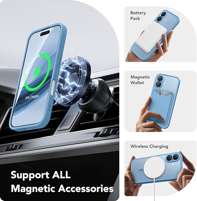 CAPRARO Magnetic Compatible with iPhone 16 Case, Upgraded [Full Camera Protection] [Compatible with MagSafe] Protective Translucent Matte Women Girl Phone Case Cover, Cloud Blue