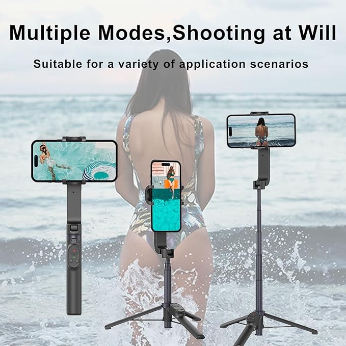 Selfie Stick Gimbal Stabilizer, Gimbled Phone Holder with Wireless Remote Tripod 1-Axis Handheld Smartphone Portable Gimbal for Tiktok Vlog Youtuber Live Video Recording