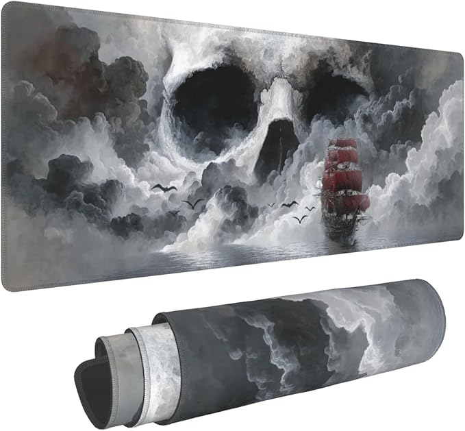 Skull Sea Boat Mouse Pad Extended Large Gaming Mouse Pad XL Stitched Edges for Gamer Home Office 31.5 X 11.8 Inch