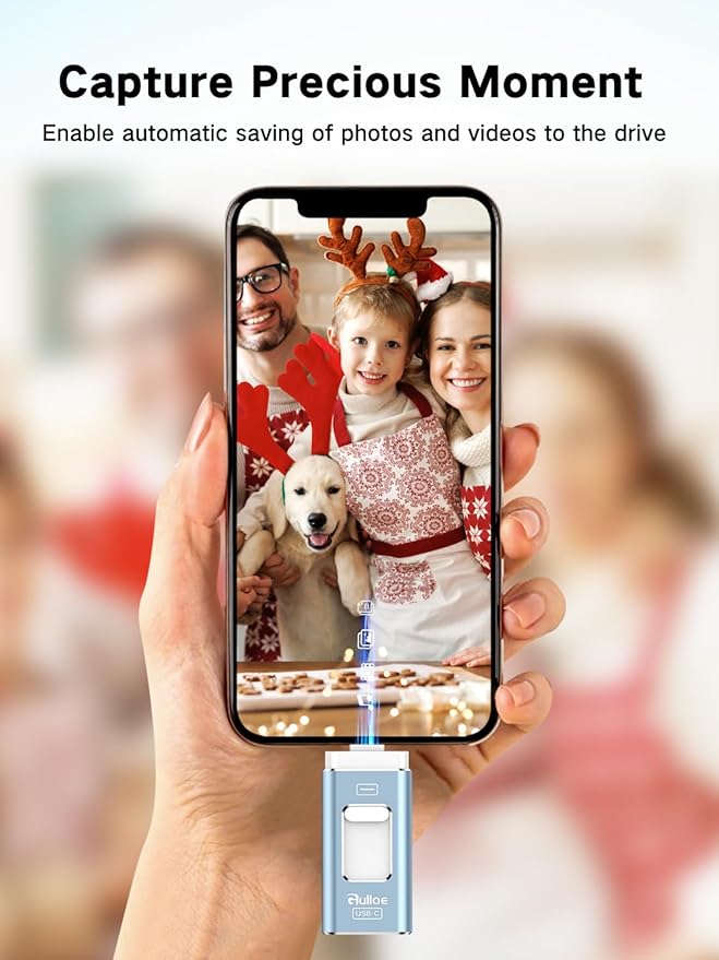 Gulloe 256GB Dual Interface Flash Drive for Phone Storage Photos Videos, Phone USB Backup External Photo Memory Stick - No App Required, Compatible with iPhone, iPad, Android & PC (Mist Blue)