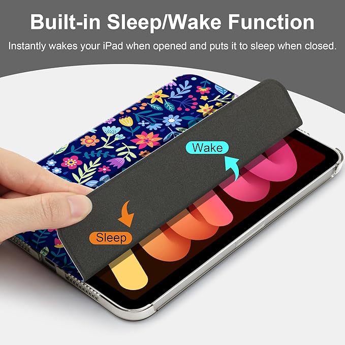 DONGKE for iPad mini 7 (A17 Pro) 2024 & iPad mini 6 2021 8.3 Inch, Slim Foldable Stand Hard PC Translucent Back Shell Smart Cover for iPad mini 7th/6th Generation [Auto Wake/Sleep] - Cute Floral