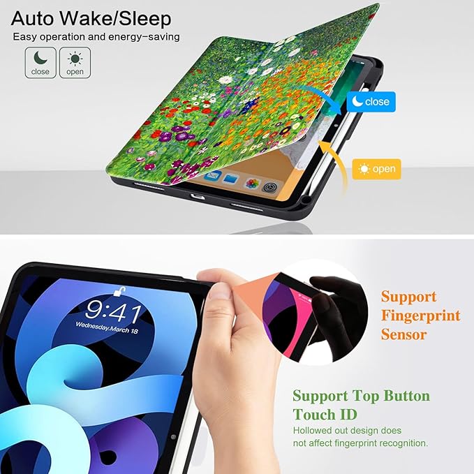 Vimorco for iPad Air 11 Inch Case M4 2026, for iPad Air 5th/4th Gen Cases 10.9-inch,for iPad Pro 11 Inch Case 4th/3rd/2nd/1st Generation,Pencil Holder/4 Viewing Stands/Typing Stand/Slim, Flower Garden